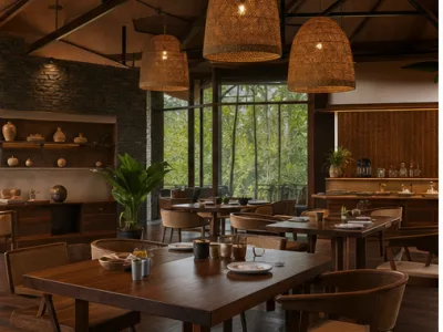Verdant Crown Nature Resort — Living and dining area (fictional demo image)