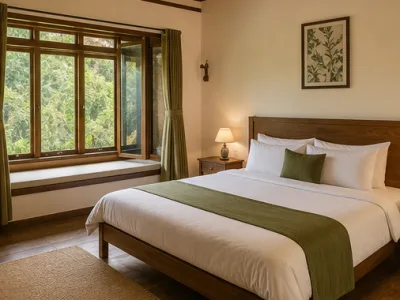 Fern River Cottage — Bedroom (fictional demo image)