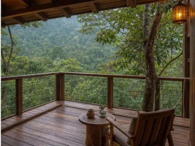 Rainforest Nest Treehouse — Outdoor view (fictional demo image)