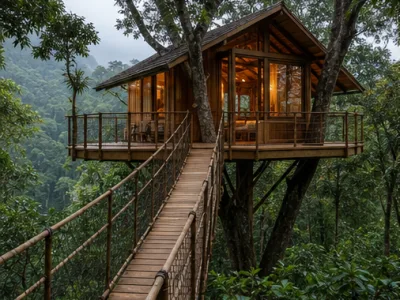Whispering Canopy Treehouse — Exterior (fictional demo image)