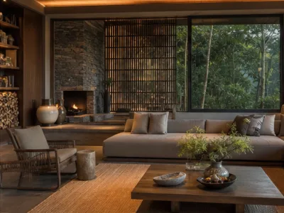 Silver Mist Luxury Retreat — Living and dining area (fictional demo image)