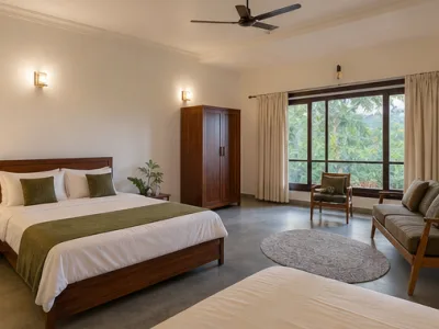 Banyan Courtyard Group Stay — Bedroom (fictional demo image)